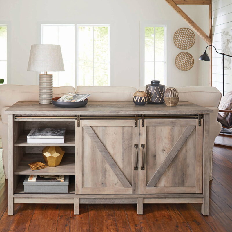 Better Homes & Gardens Modern Farmhouse TV Stand for TVs up to 70", Rustic Gray - Image 2