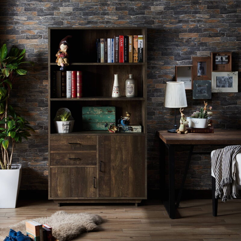 Furniture of America Cadena Multi-Storage Bookcase, Reclaimed Oak - Image 5