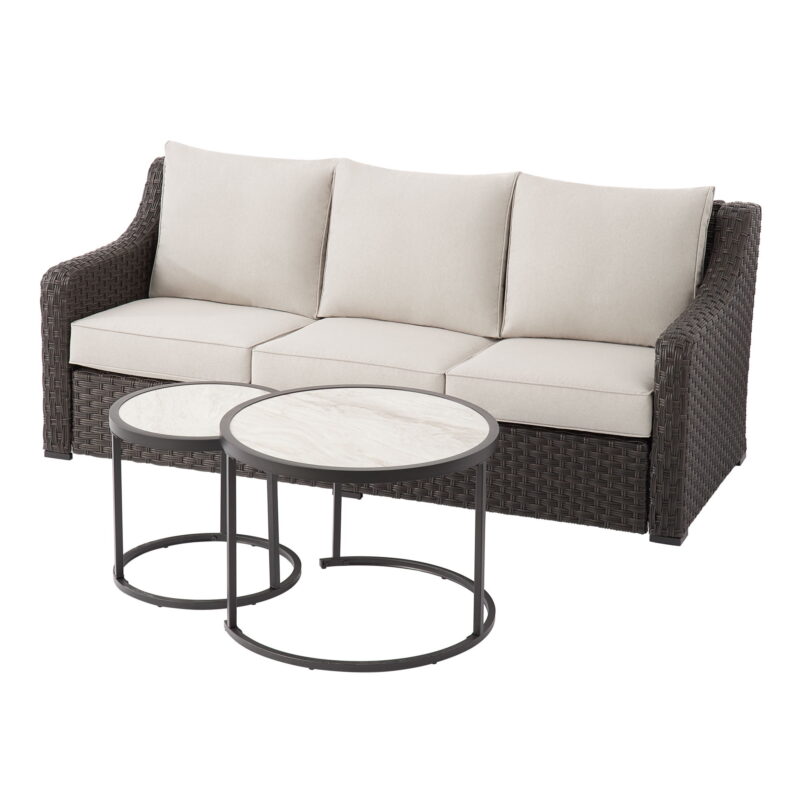 Better Homes & Gardens River Oaks Outdoor Sofa & 2 Nesting Tables with Patio Cover, Dark Brown - Image 2