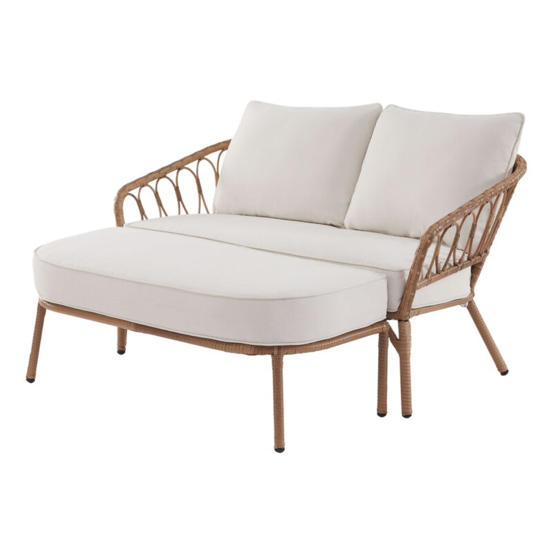 Better Homes & Gardens Willow Sage All-Weather Wicker Outdoor Loveseat and Ottoman Set, Beige - Image 2