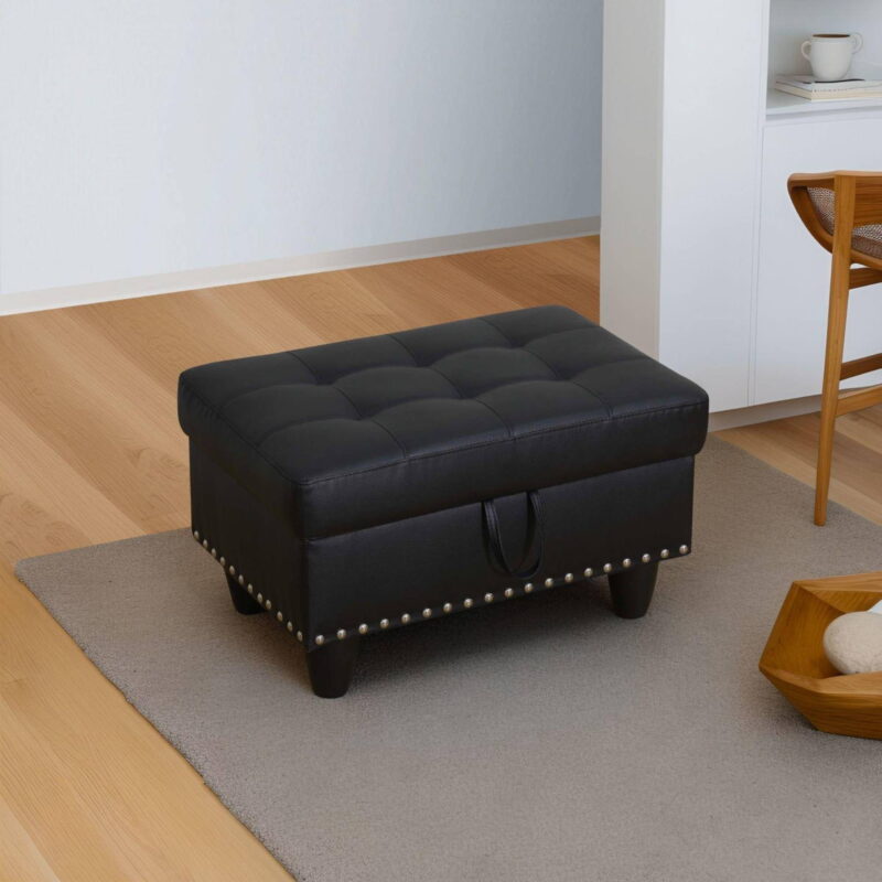 Devion Furniture Contemporary Faux Leather Nailhead Trim L Shaped Sectional Sofa Set Black - Image 4