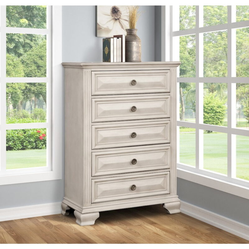 Roundhill Furniture Renova 5-Drawer Chest - Parchment White - Image 3