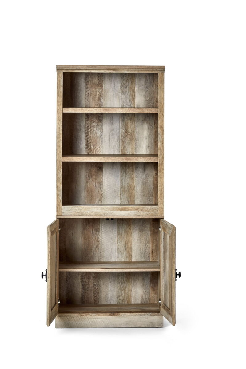 Better Homes & Gardens 71" Crossmill 5 Shelf Bookcase with Doors, Weathered Wood Finish - Image 5