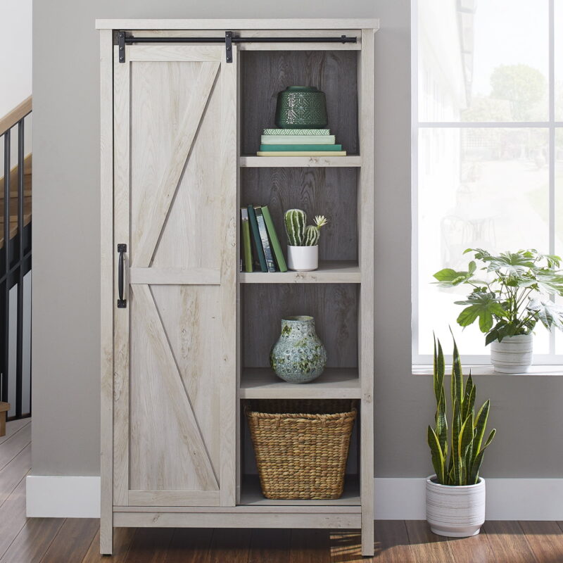 Better Homes & Gardens Modern Farmhouse Bookcase Storage Cabinet, Rustic White Finish - Image 3