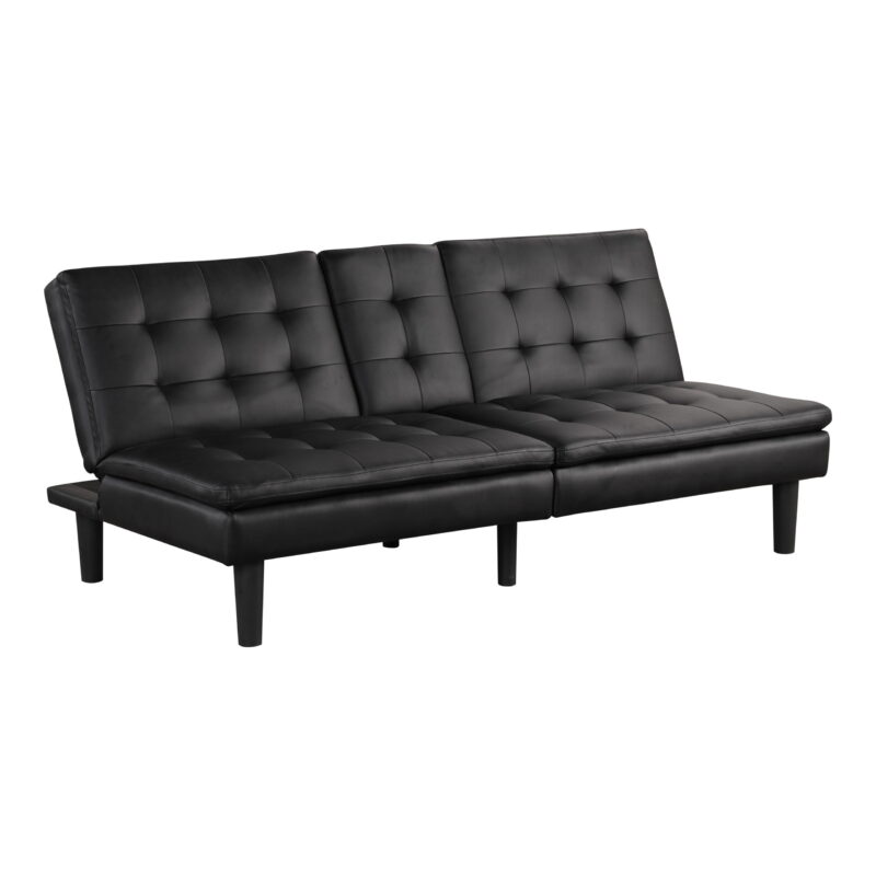Furniture of America Canu Wood and Faux Leather Convertible Futon Daybeds with USB Port up to 500 lbs, Black - Image 2