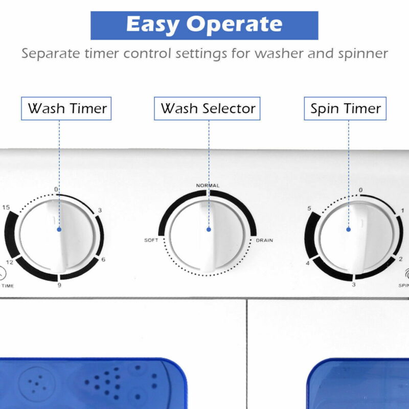 Gymax 17.6 lbs Washer Spinner Compact Portable Washing Machine Twin Tub Home Dorm - Image 6