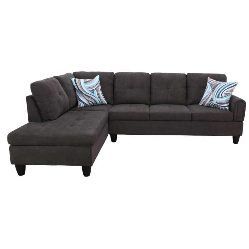 Hommoo Sofa Set,Flannel Living Room Sofa Set,L-Shaped Sectional Sofa,2-Piece Couch Living Room,Dark Brown - Image 3
