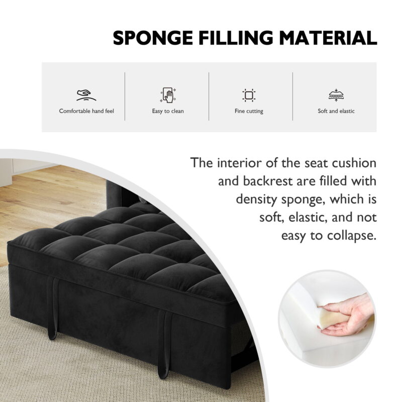 AENKYO Convertible Pull-Out Loveseat Sleeper Sofa Bed for Living Room, Modern Upholstered Futon in Black - Image 5