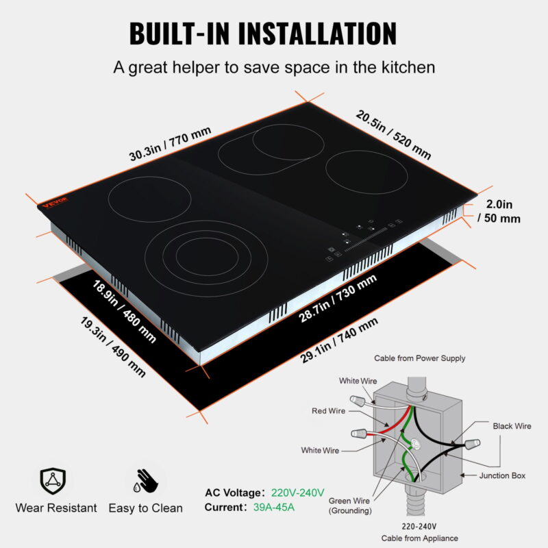 BENTISM Built-in Electric Cooktop Radiant Ceramic Cooktop 4 Burners 30.3x20.5 inch - Image 6