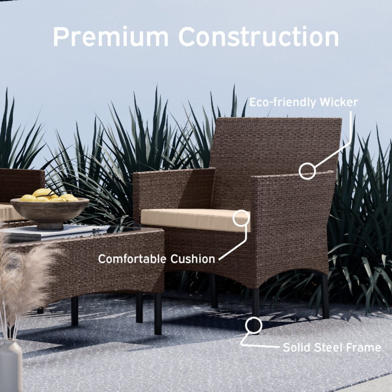 Nestl 4-Piece Outdoor Patio Furniture Set, Wicker Patio Conversation Set, Brown/Beige - Image 6