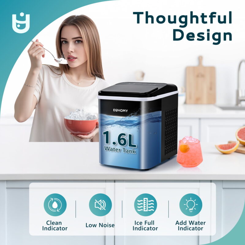EUHOMY 35lbs/24H Nugget Ice Maker Countertop, Pebble Ice Maker Machine with Auto-Cleaning, Black - Image 5
