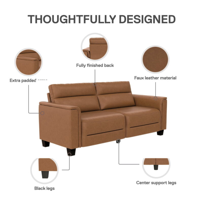 Mainstays Williamson 75.5" Sofa, Brown Faux Leather - Image 4
