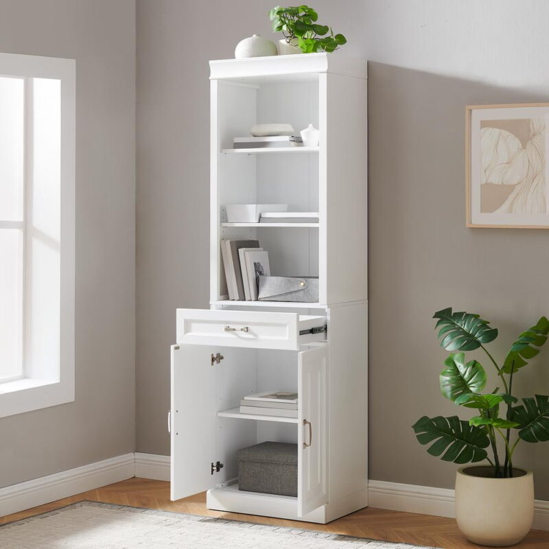 Crosley Furniture Stanton Traditional Wood/Metal Storage Bookcase in White - Image 2