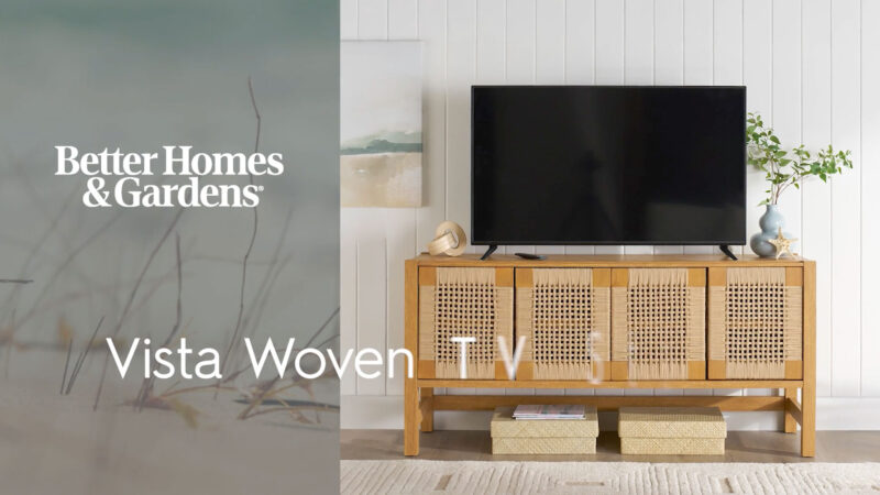 Better Homes & Gardens Vista Woven Coastal TV Stand for TVs up to 65", Light Honey - Image 2
