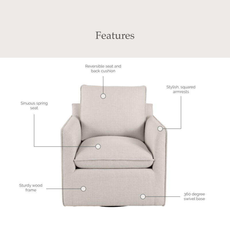 My Texas House Briar Swivel Accent Chair, Cream Linen - Image 4