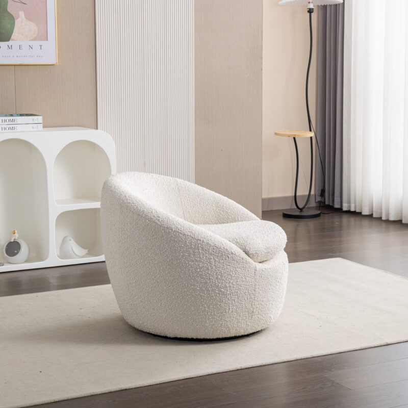 Roundhill Furniture Winnie Modern Teddy Boucle Fabric Barrel Chair, 360 Degree Swivel, White - Image 3