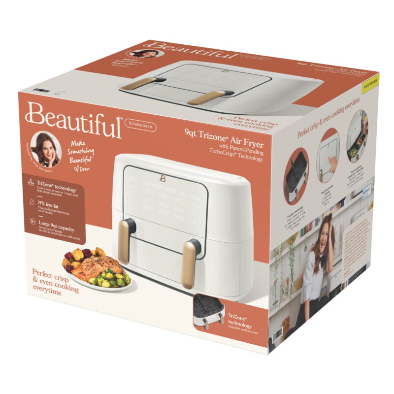 Beautiful 9 QT TriZone Air Fryer, White Icing by Drew Barrymore - Image 2