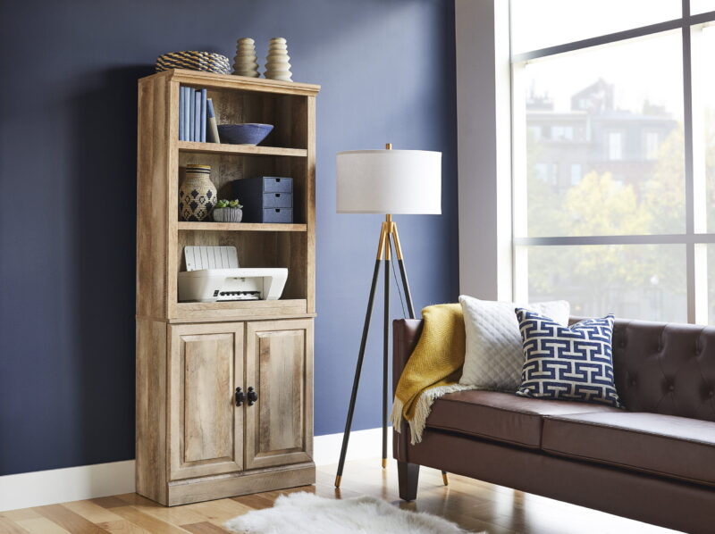 Better Homes & Gardens 71" Crossmill 5 Shelf Bookcase with Doors, Weathered Wood Finish - Image 4