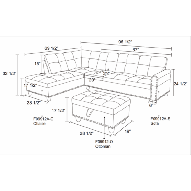 Hommoo Sofa Set, Faux Leather 2-Piece Sofa Living Room Sofa Set,L-Shaped Living Room Sofas,Black - Image 4
