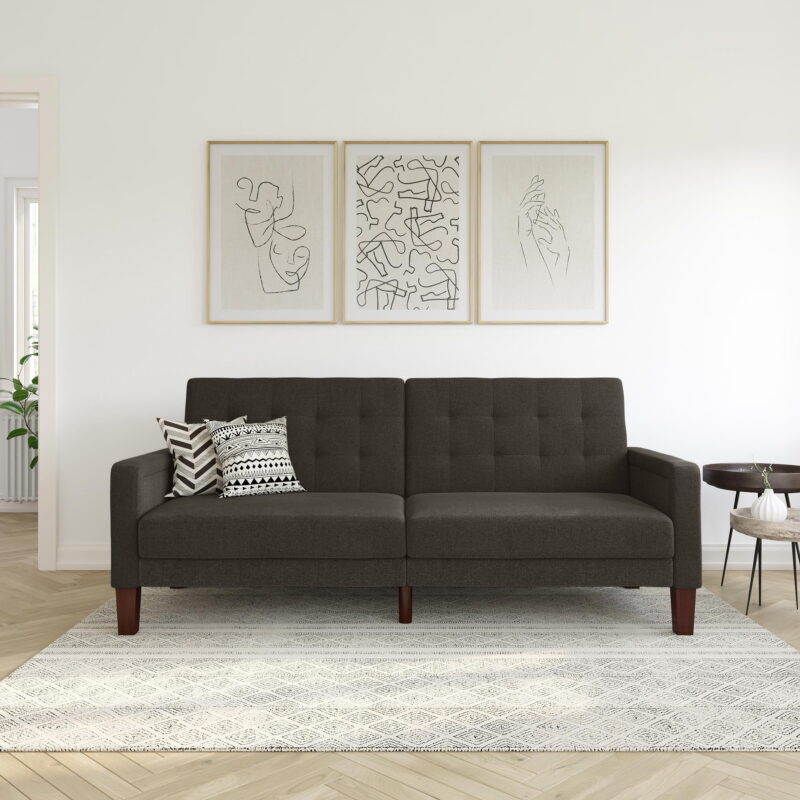 Better Homes & Gardens Porter Fabric Tufted Futon, Gray Linen - Image 2