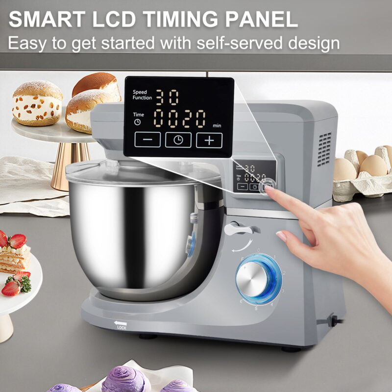 BENTISM Stand Mixer 7.4Qt Electric Dough Mixer w/ 6 Speeds LCD Screen Timing 660W - Image 7