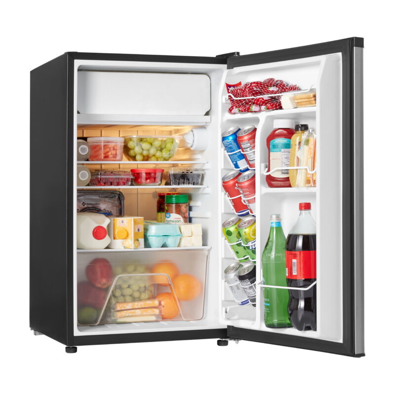 Galanz 4.3 Cu ft Single Door Mini Fridge, Stainless Steel Look, New, Width 19.12" - Image 3