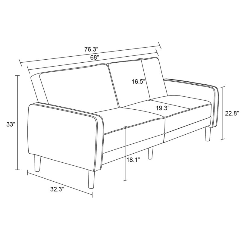 Mainstays Barlow Futon, Linen Fabric, Gray, 76.3" - Image 3