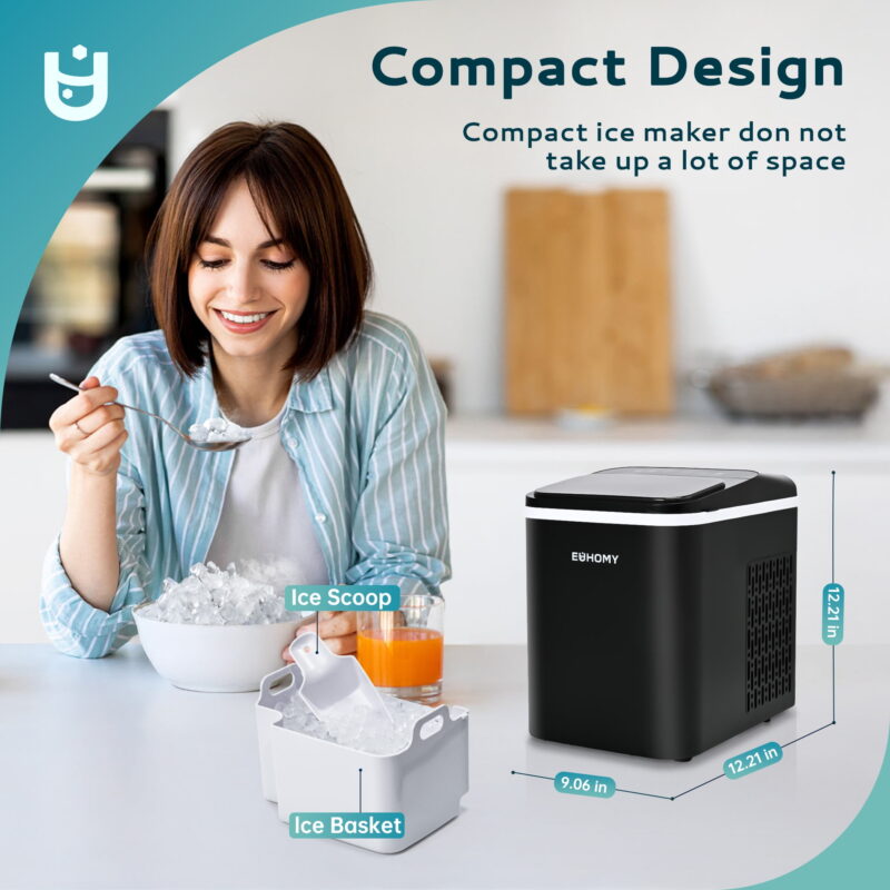 EUHOMY 35lbs/24H Nugget Ice Maker Countertop, Pebble Ice Maker Machine with Auto-Cleaning, Black - Image 6