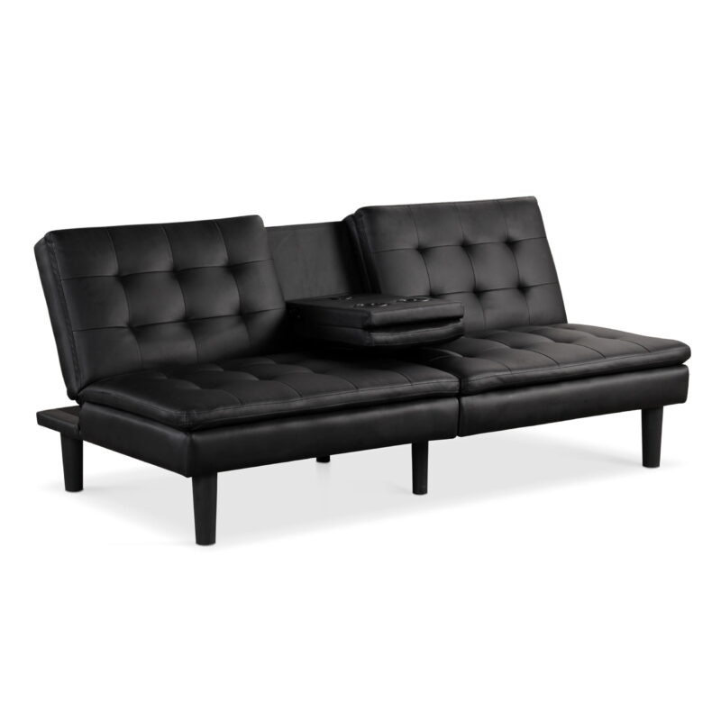 Furniture of America Canu Wood and Faux Leather Convertible Futon Daybeds with USB Port up to 500 lbs, Black - Image 3