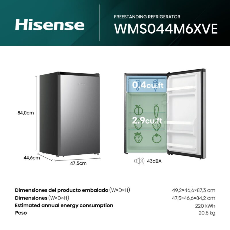 Hisense 4.4 Cu ft Single Door Mini Refrigerator, 1 Year Warranty, Energy Star, WMS044M6XVE New - Image 3