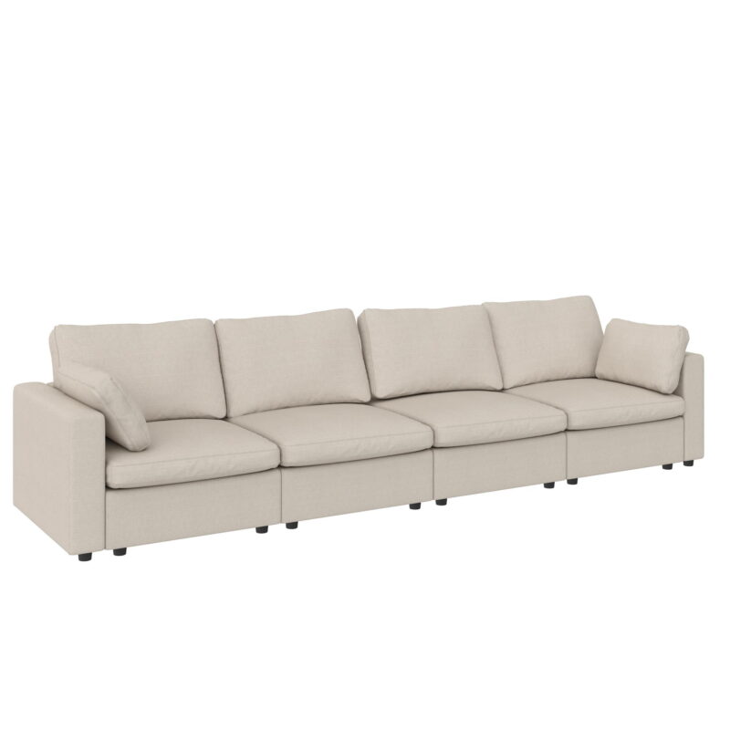 Mainstays Chatham Cloud 74" 3 Seater Upholstered Sofa Couch Modular Design, Cream - Image 4