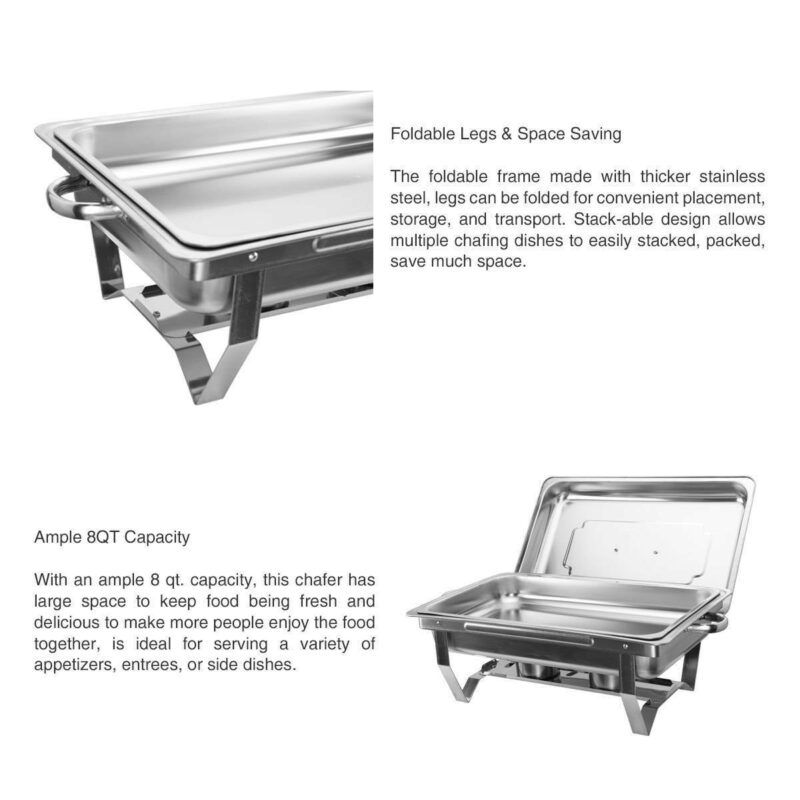 9L/8Q 6Pack Chafer Chafing Dish Sets Pans Stainless Steel Food Warmer Full Size - Image 4