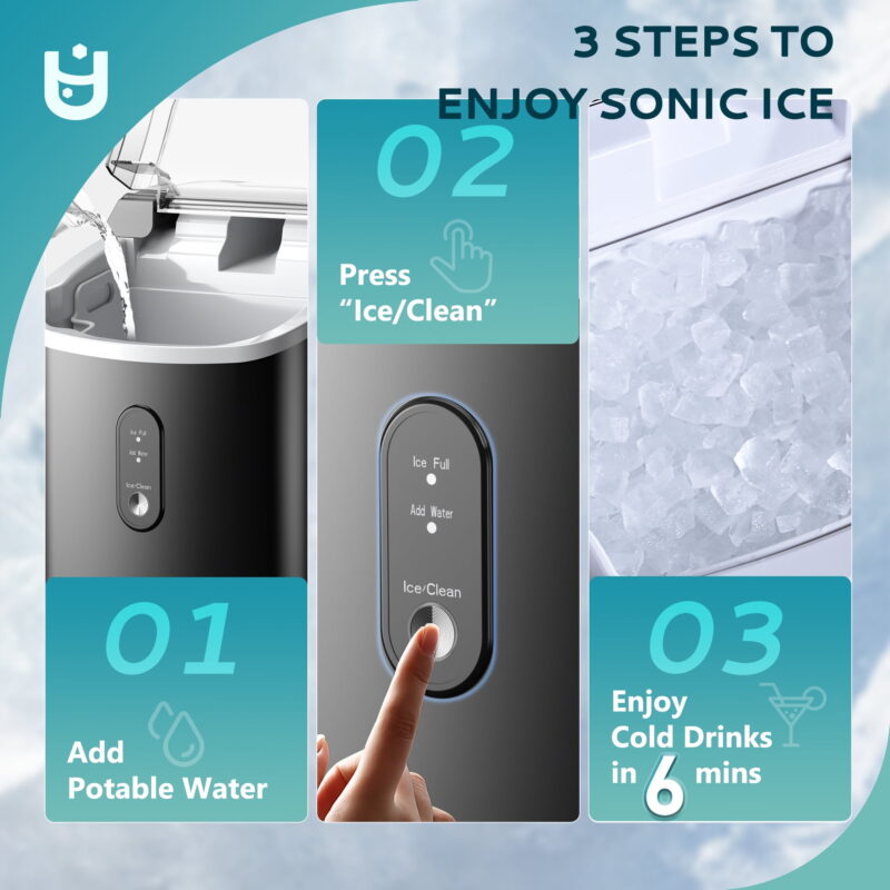 EUHOMY Nugget Ice Maker Countertop with Handle, Ready in 6 Mins, 34.5 lbs Per Day, Removable Top Cover, Auto-Cleaning, Black - Image 4