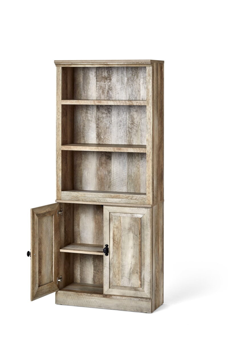 Better Homes & Gardens 71" Crossmill 5 Shelf Bookcase with Doors, Weathered Wood Finish - Image 7