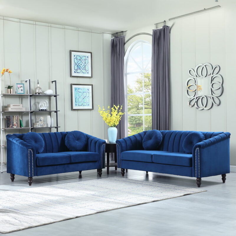 Aukfa 3 Seater Sofa Couch Set, Contemporary Living Room Sofa for Living Room Furniture Sets, Blue - Image 3