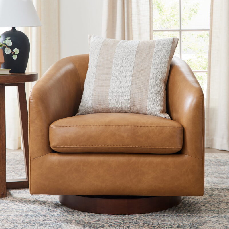 Better Homes & Gardens Bradford Wooden Base Swivel Accent Chair, Chestnut Faux Leather - Image 7