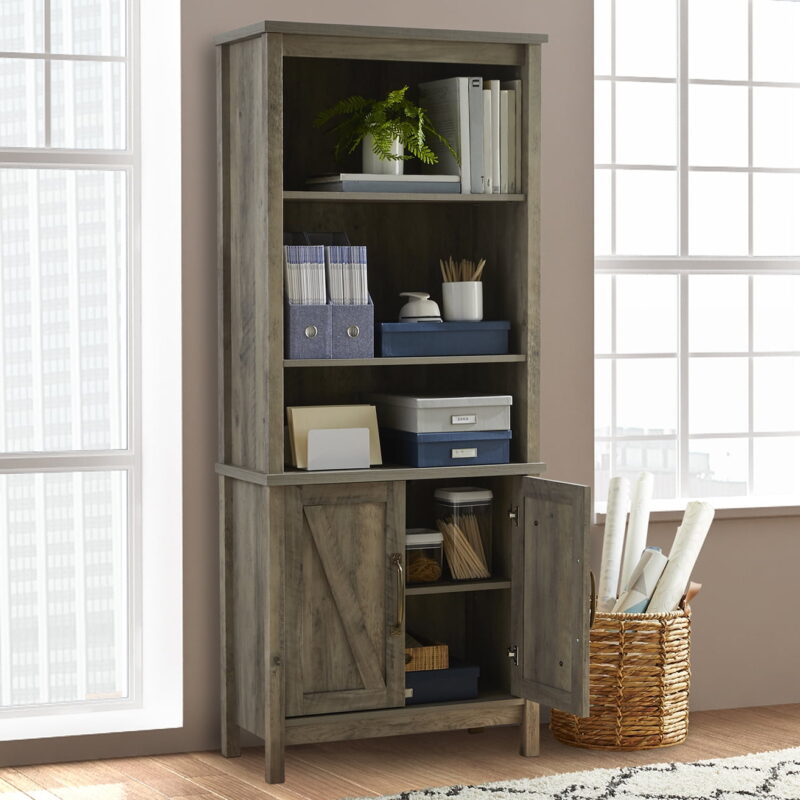 Better Homes & Gardens Modern Farmhouse Bookcase with Doors, Gray Finish - Image 6