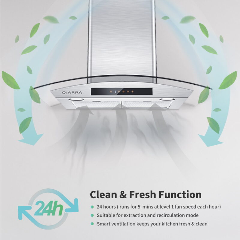 CIARRA Wall Mount Range Hood 30 inch with Tempered Glass 450 CFM Kitchen Vent Hood Ductless Ducted Convertible CAS50275 - Image 5