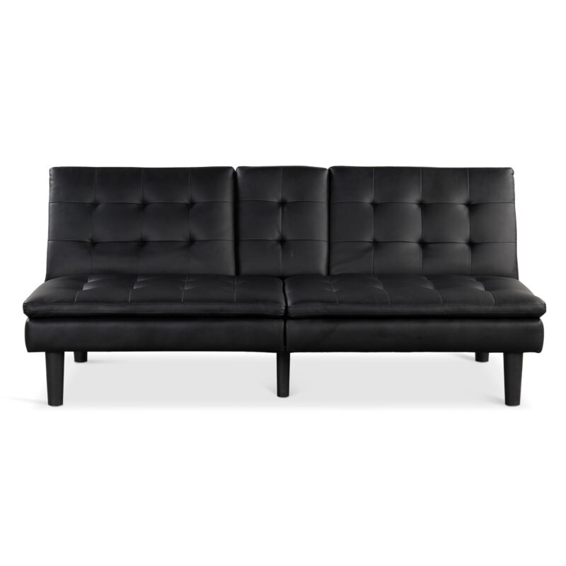 Furniture of America Canu Wood and Faux Leather Convertible Futon Daybeds with USB Port up to 500 lbs, Black - Image 4