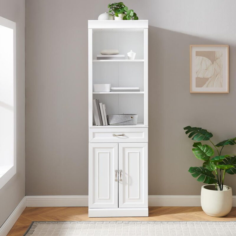 Crosley Furniture Stanton Traditional Wood/Metal Storage Bookcase in White - Image 3