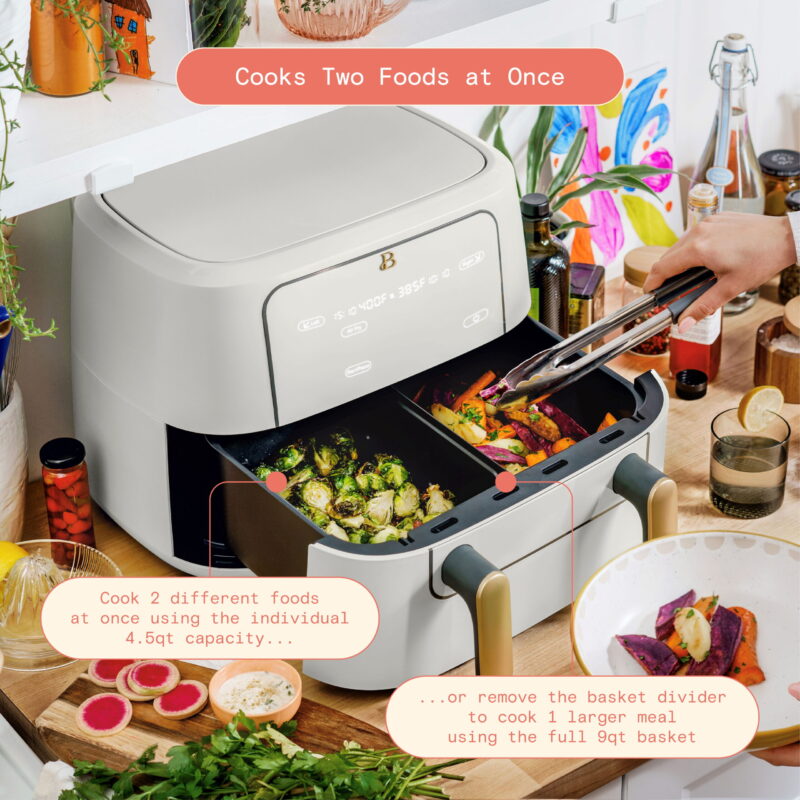 Beautiful 9 QT TriZone Air Fryer, White Icing by Drew Barrymore - Image 3