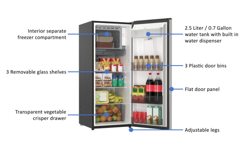 Galanz 6.5 Cu ft One Door Refrigerator, with Water Dispenser, Stainless Steel Look, Estar, New - Image 4