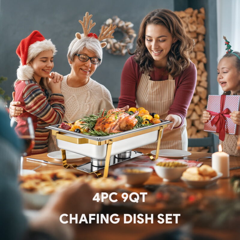 4pc Chafing Dish Buffet Set 9 qt Stainless Steel Food Warmers for Parties Banquets - Image 3