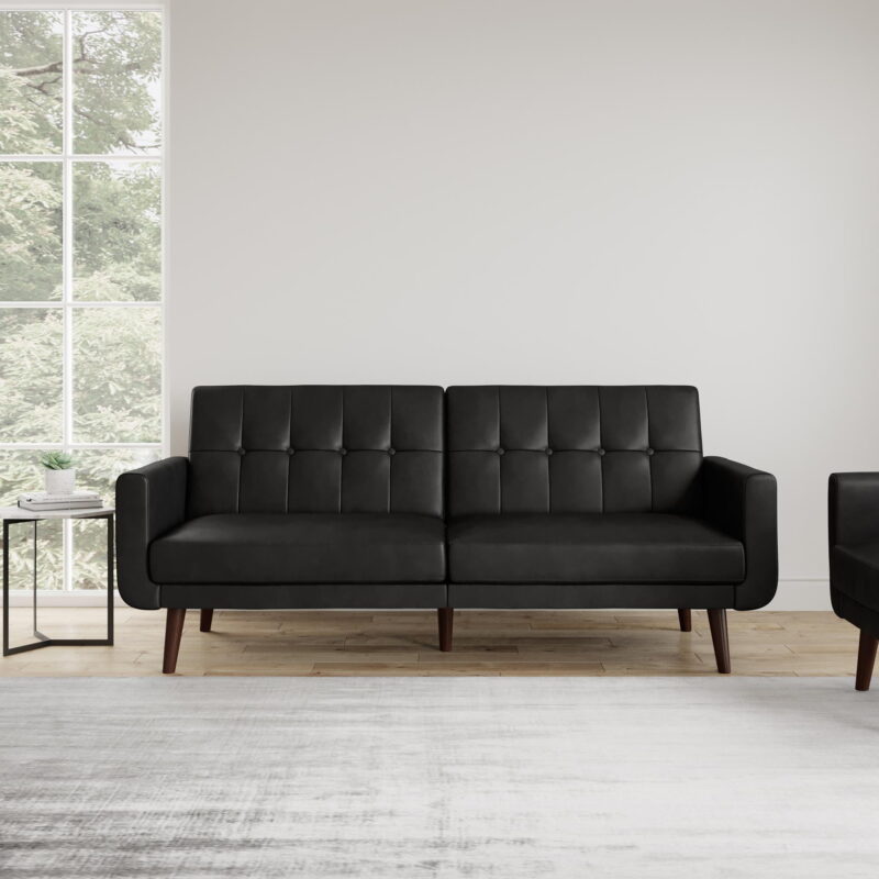 Better Homes & Gardens Nola Modern Futon, Black Faux Leather - Image 3