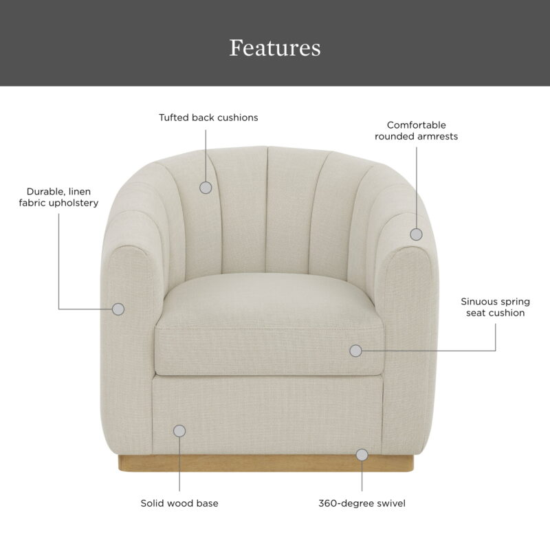 Better Homes & Gardens Lillian Accent Swivel Chair, Cream Linen - Image 2