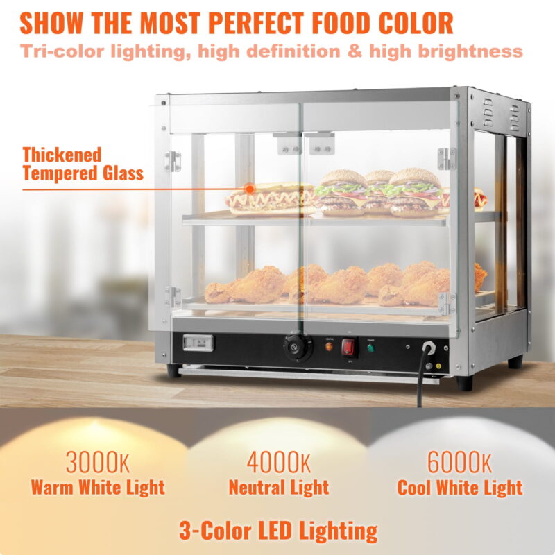 BENTISM 2-Tier Commercial Food Warmer Countertop Pizza Cabinet with Water Tray - Image 5