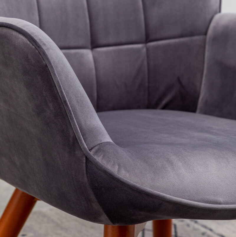 Roundhill Furniture Leiria Contemporary Silky Velvet Tufted Accent Chair with Ottoman, Gray - Image 2