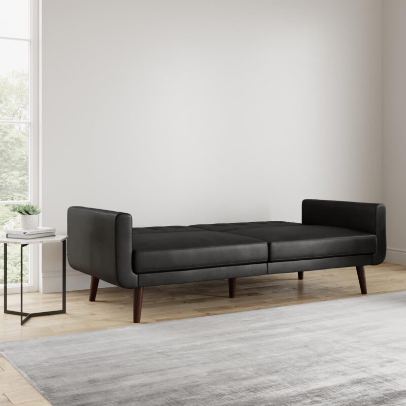 Better Homes & Gardens Nola Modern Futon, Black Faux Leather - Image 2