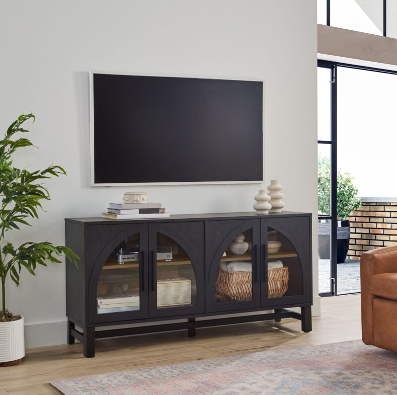 Better Homes & Gardens Juliet Arch TV Stand for TVs up to 65", Black Wood Finish - Image 2