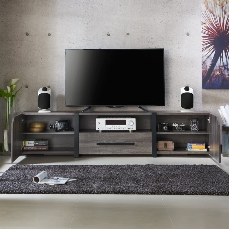 Furniture of America Clipe TV Stand for TVs up to 85", Distressed Gray - Image 2